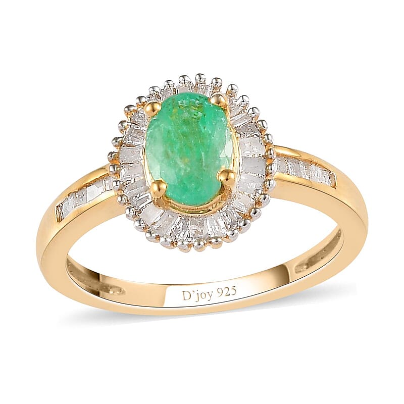 Ethiopian Emerald and Diamond Halo Ring in Vermeil Yellow Gold Over Sterling Silver (Size 10.0) 1.00 ctw