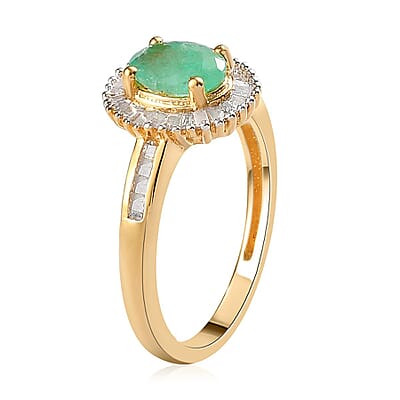 Ethiopian Emerald and Diamond Halo Ring in Vermeil Yellow Gold Over Sterling Silver (Size 10.0) 1.00 ctw