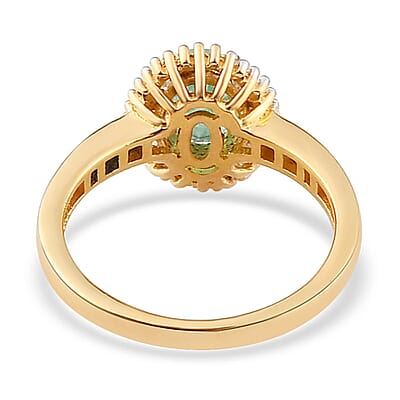 Ethiopian Emerald and Diamond Halo Ring in Vermeil Yellow Gold Over Sterling Silver (Size 10.0) 1.00 ctw