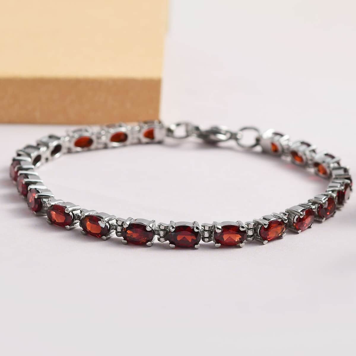 Mozambique Garnet Tennis Bracelet in Stainless Steel (6.50 In) 9.65 ctw image number 1