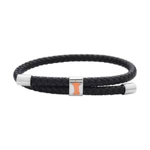 No Kid Hungry Enameled Logo Adjustable Bracelet in Genuine Leather and Stainless Steel , Tarnish-Free, Waterproof, Sweat Proof Jewelry
