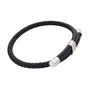 No Kid Hungry Enameled Logo Adjustable Bracelet in Genuine Leather and Stainless Steel , Tarnish-Free, Waterproof, Sweat Proof Jewelry