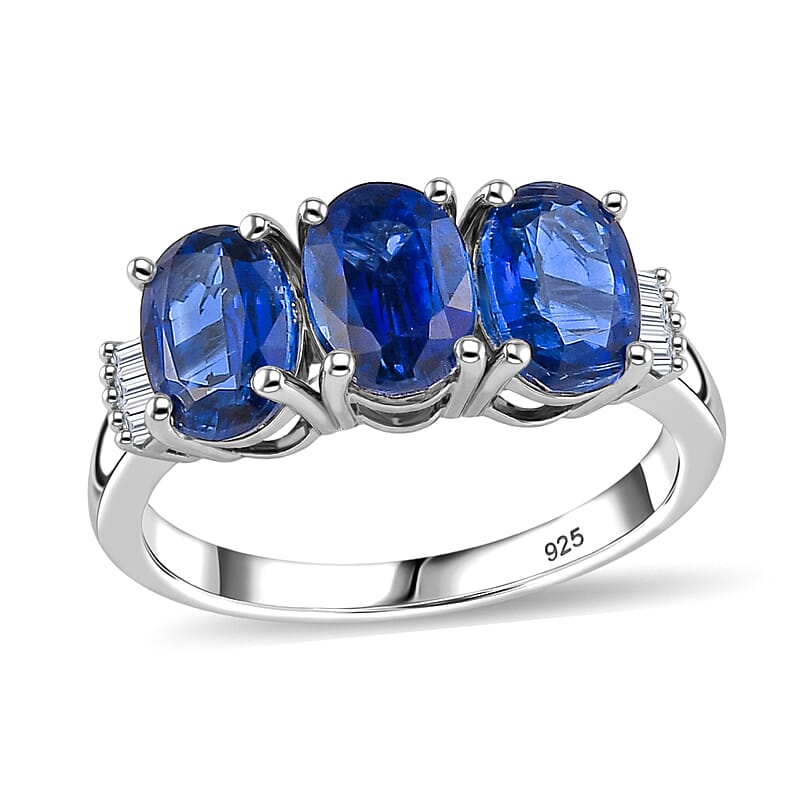 Kashmir Kyanite and Diamond 3.00 ctw Ring in Platinum Over Sterling Silver (Size 11.5)