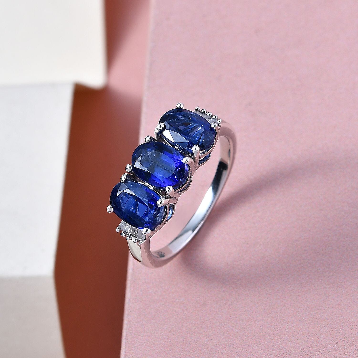 Kashmir Kyanite and Diamond 3.00 ctw Ring in Platinum Over Sterling Silver (Size 11.5)