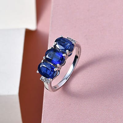 Kashmir Kyanite and Diamond 3.00 ctw Ring in Platinum Over Sterling Silver (Size 11.5)