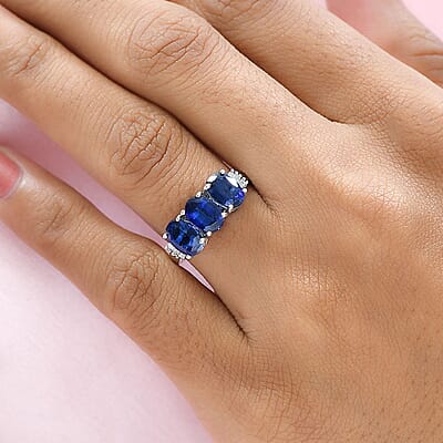 Kashmir Kyanite and Diamond 3.00 ctw Ring in Platinum Over Sterling Silver (Size 11.5)