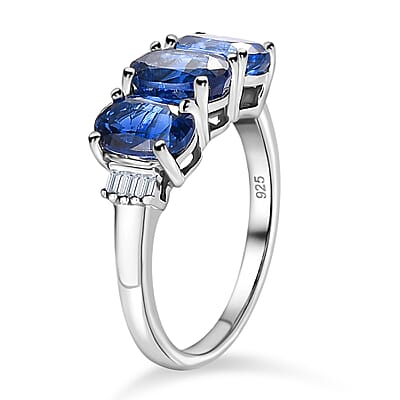 Kashmir Kyanite and Diamond 3.00 ctw Ring in Platinum Over Sterling Silver (Size 11.5)