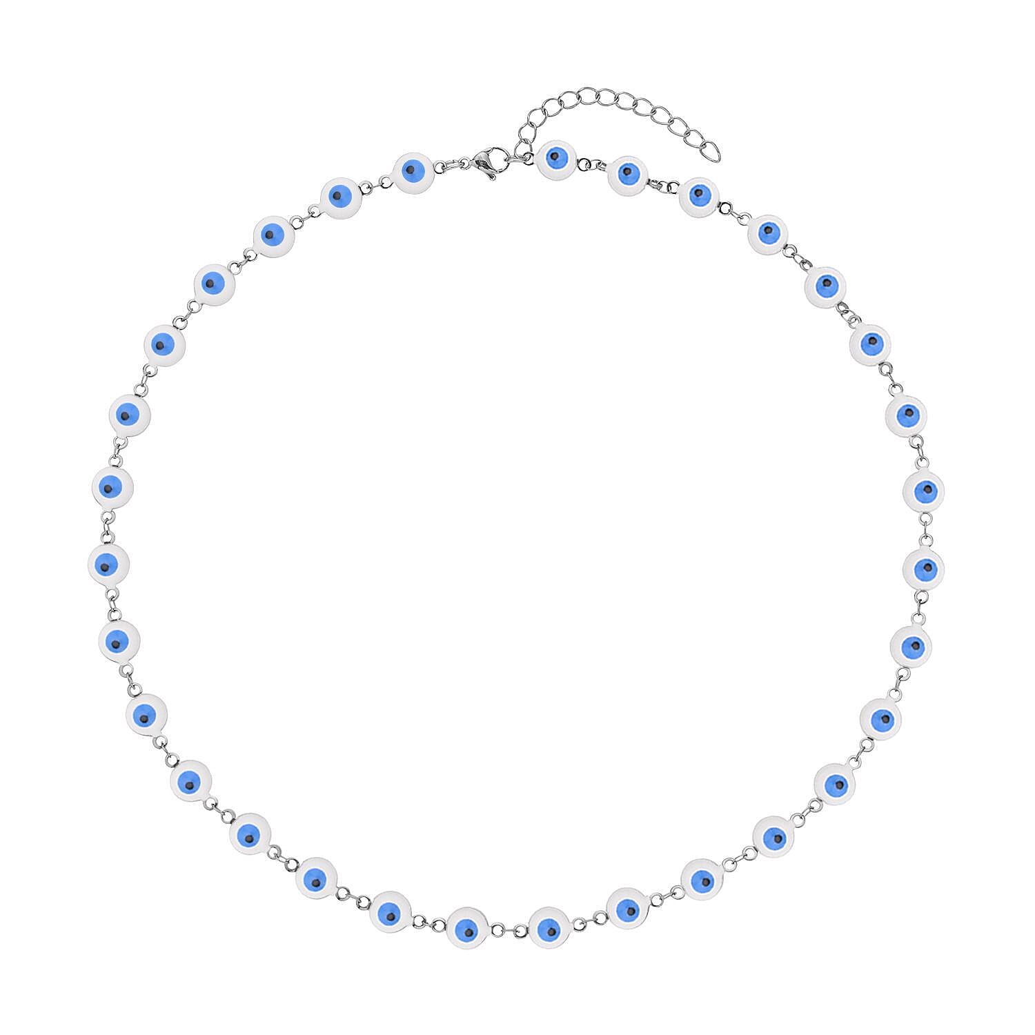 White Enameled Evil Eye Necklace (20-22 Inches) in Stainless Steel , Tarnish-Free, Waterproof, Sweat Proof Jewelry