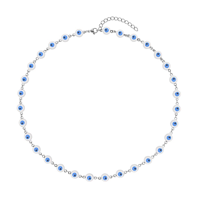 White Enameled Evil Eye Necklace (20-22 Inches) in Stainless Steel , Tarnish-Free, Waterproof, Sweat Proof Jewelry