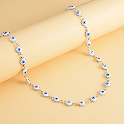 White Enameled Evil Eye Necklace (20-22 Inches) in Stainless Steel , Tarnish-Free, Waterproof, Sweat Proof Jewelry
