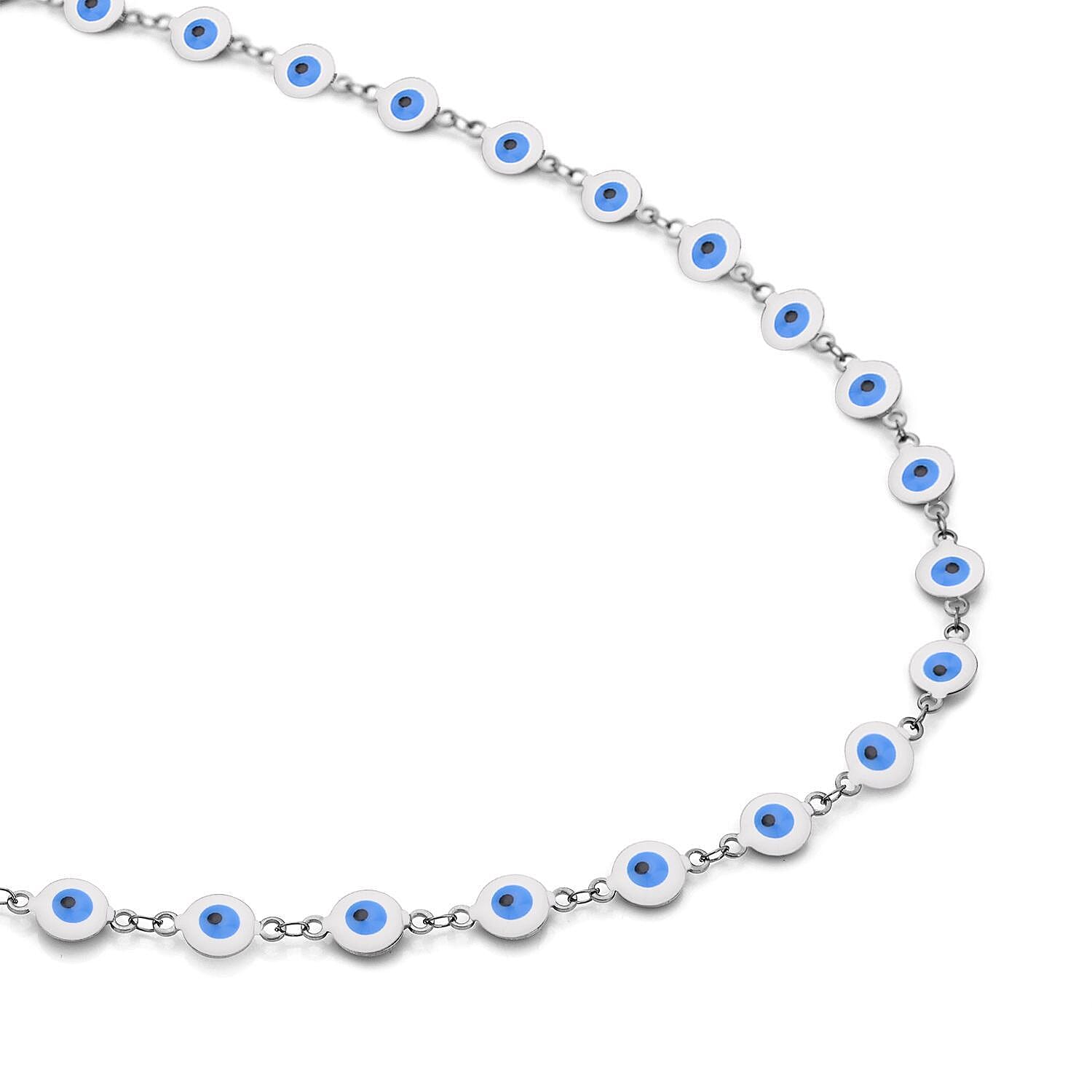 White Enameled Evil Eye Necklace (20-22 Inches) in Stainless Steel , Tarnish-Free, Waterproof, Sweat Proof Jewelry