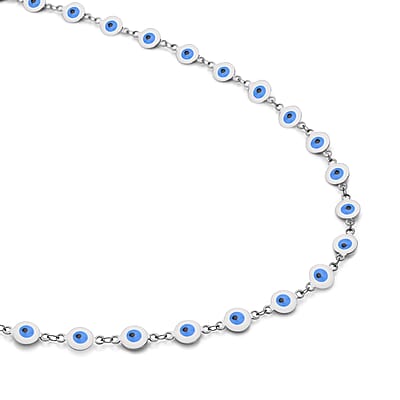 White Enameled Evil Eye Necklace (20-22 Inches) in Stainless Steel , Tarnish-Free, Waterproof, Sweat Proof Jewelry