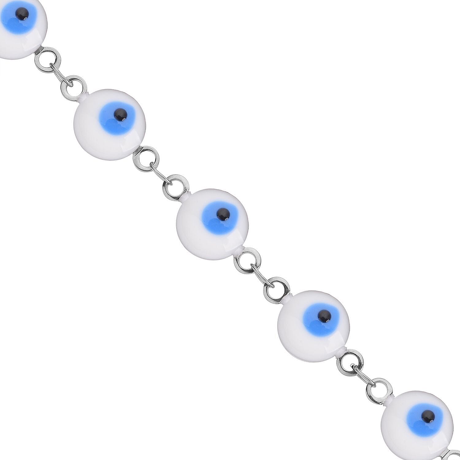 White Enameled Evil Eye Necklace (20-22 Inches) in Stainless Steel , Tarnish-Free, Waterproof, Sweat Proof Jewelry