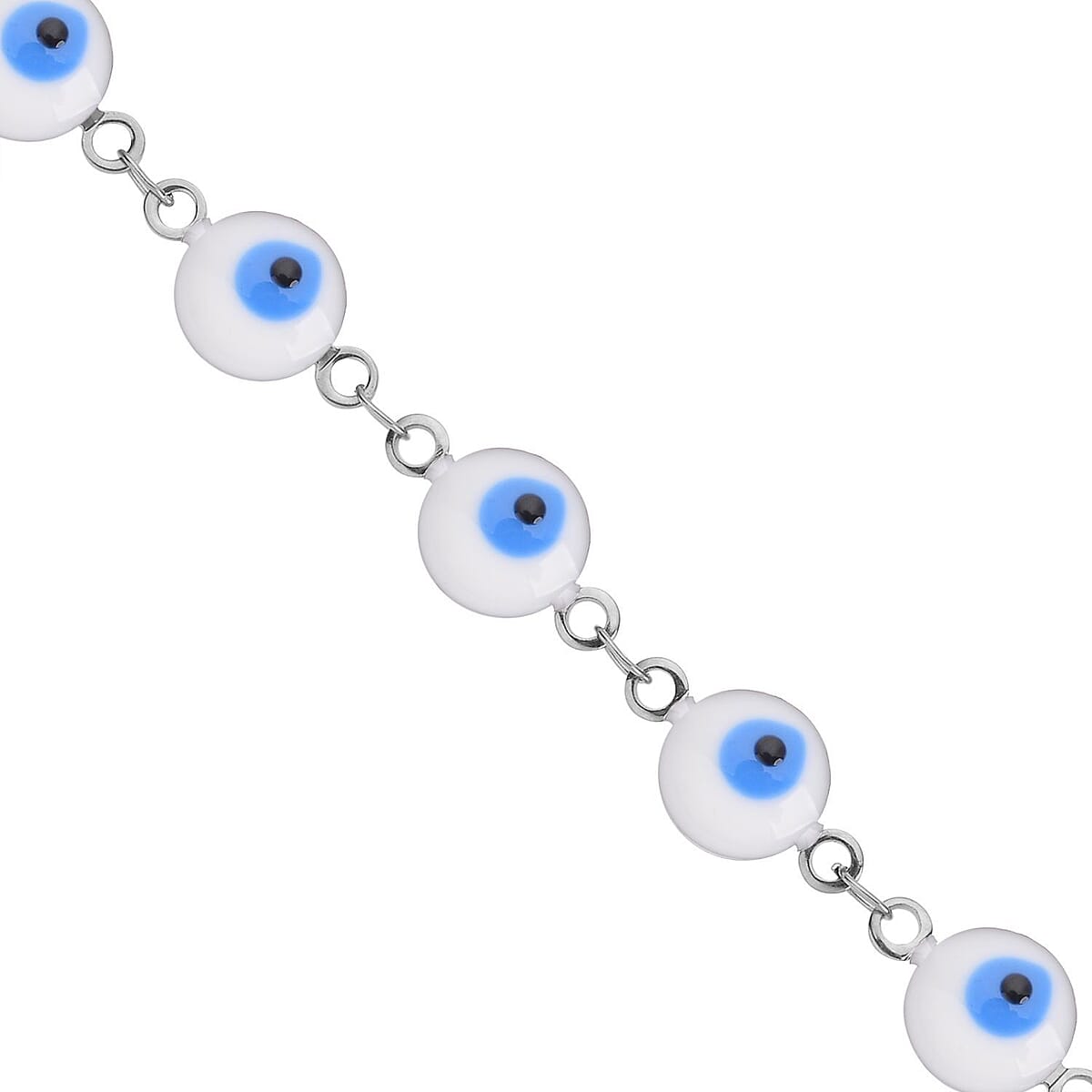 White Enameled Evil Eye Necklace 20-22 Inches in Stainless Steel image number 3