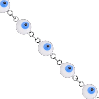 White Enameled Evil Eye Necklace (20-22 Inches) in Stainless Steel , Tarnish-Free, Waterproof, Sweat Proof Jewelry