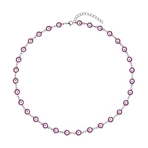 Purple Enameled Evil Eye Necklace (20-22 Inches) in Stainless Steel , Tarnish-Free, Waterproof, Sweat Proof Jewelry