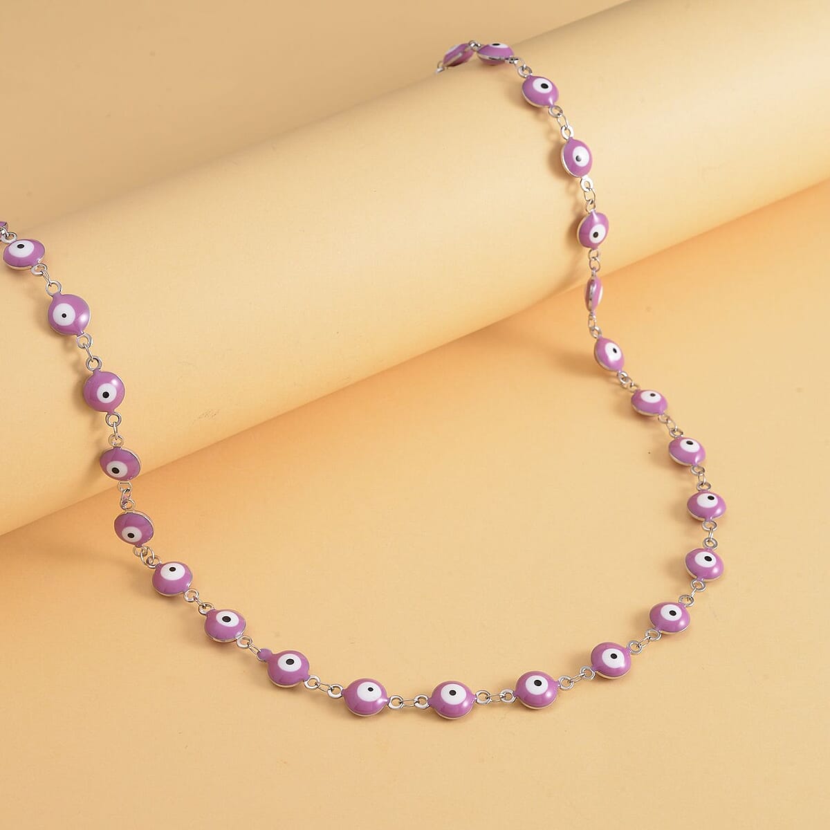 Purple Enameled Evil Eye Necklace (20-22 Inches) in Stainless Steel , Tarnish-Free, Waterproof, Sweat Proof Jewelry image number 1