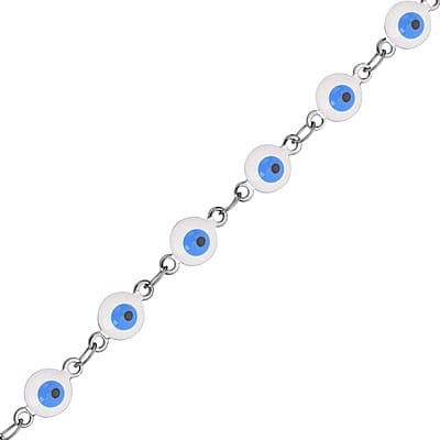 White Enameled Evil Eye Bracelet (7.5-9Inches) in Stainless Steel