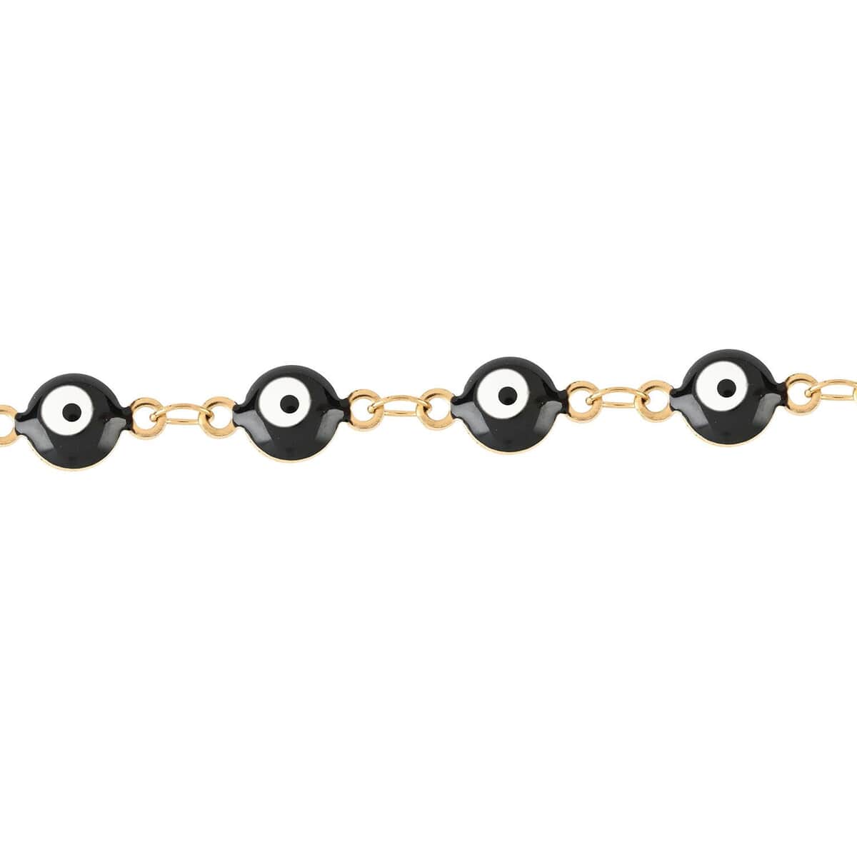 Black Enameled Evil Eye Bracelet (7.5-9Inches) in ION Plated YG Stainless Steel image number 2