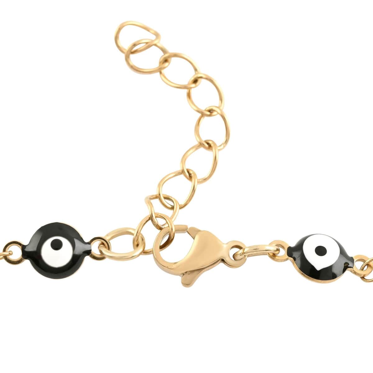Black Enameled Evil Eye Bracelet (7.5-9Inches) in ION Plated YG Stainless Steel image number 3