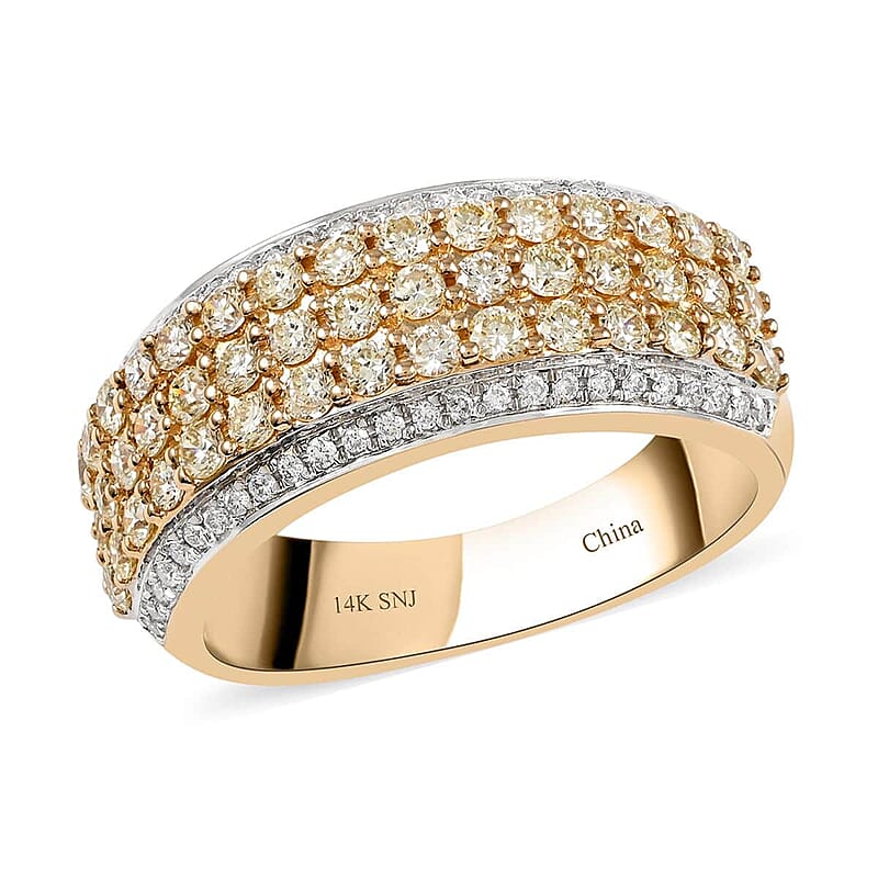 Yellow and White Diamond 1.00 ctw Band Ring in 14K Yellow Gold (Size 10.0)