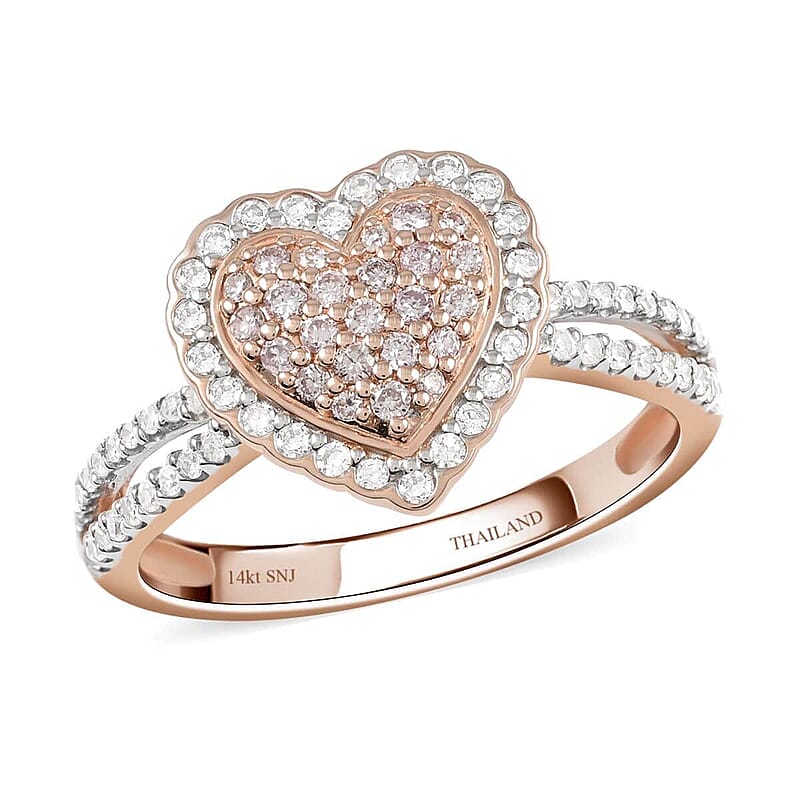 14K Rose Gold  Natural Pink and White Diamond Heart Ring (Size 10.0) 0.40 ctw