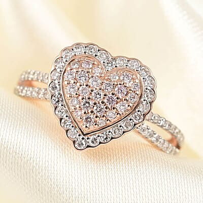 14K Rose Gold  Natural Pink and White Diamond Heart Ring (Size 10.0) 0.40 ctw