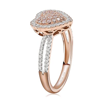 14K Rose Gold  Natural Pink and White Diamond Heart Ring (Size 10.0) 0.40 ctw