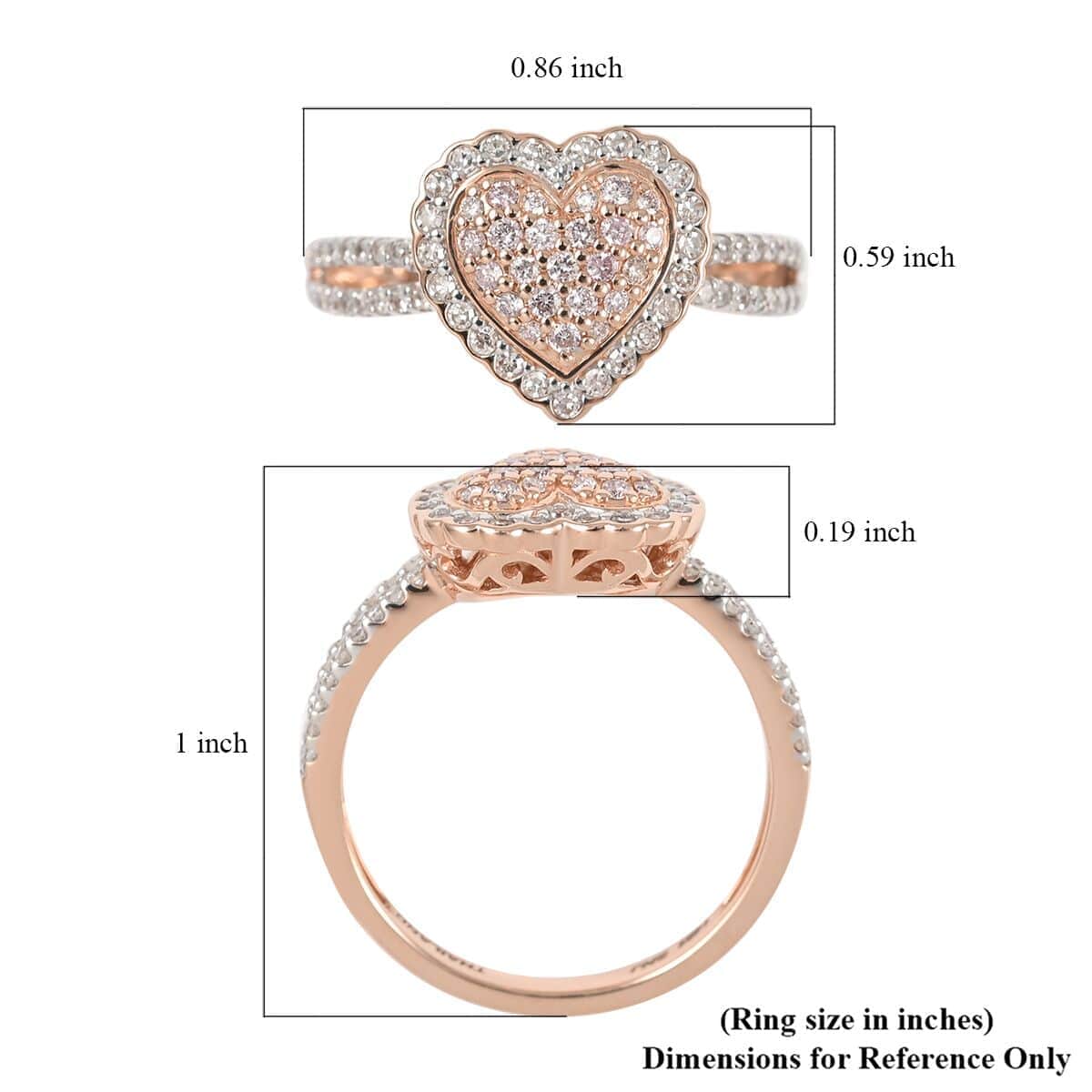 14K Rose Gold Natural Pink Diamond and White Diamond Heart Ring (Size 7.0) (3.30 g) 0.40 ctw image number 5