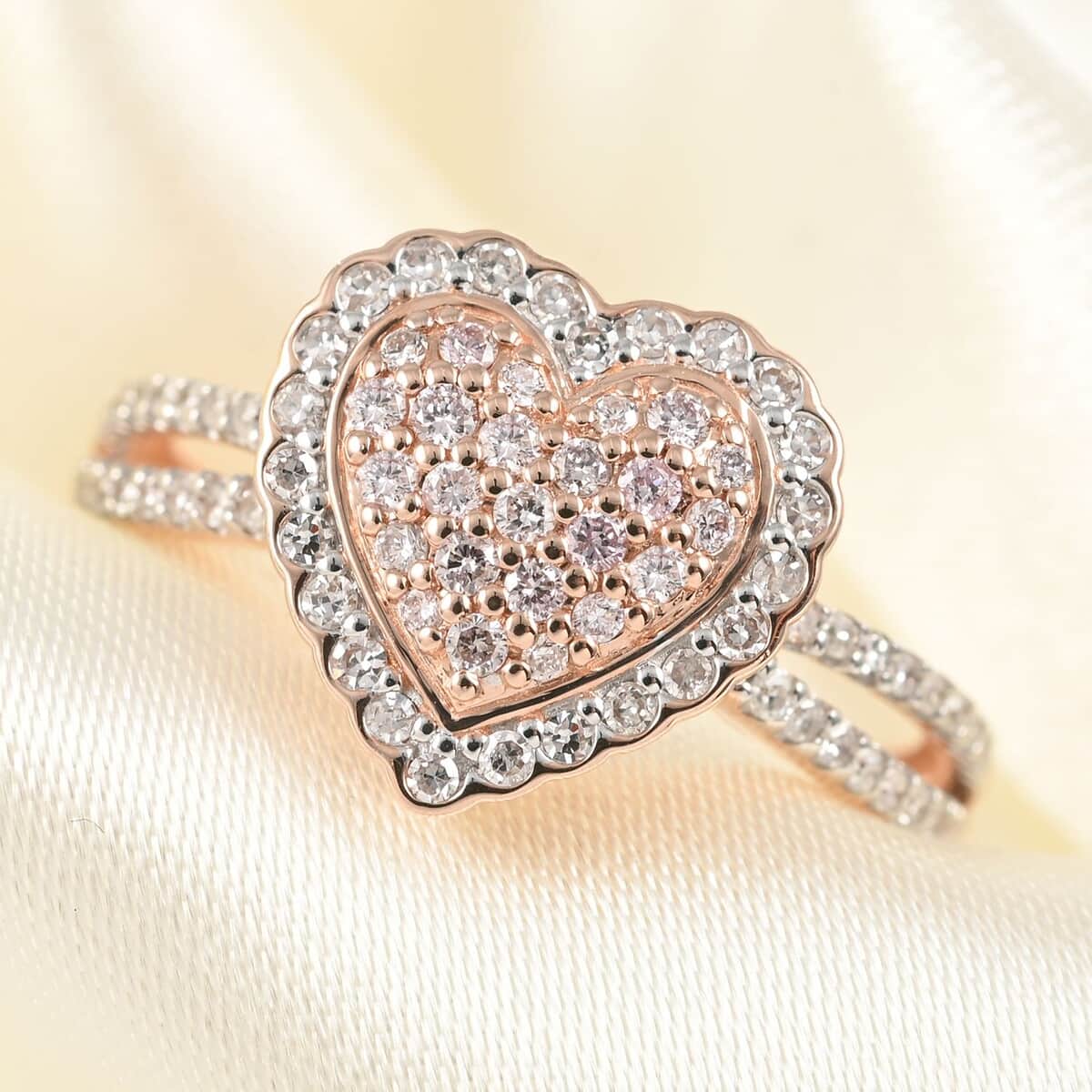 14K Rose Gold  Natural Pink and White Diamond Heart Ring (Size 6.0) 3.3 Grams 0.40 ctw image number 1