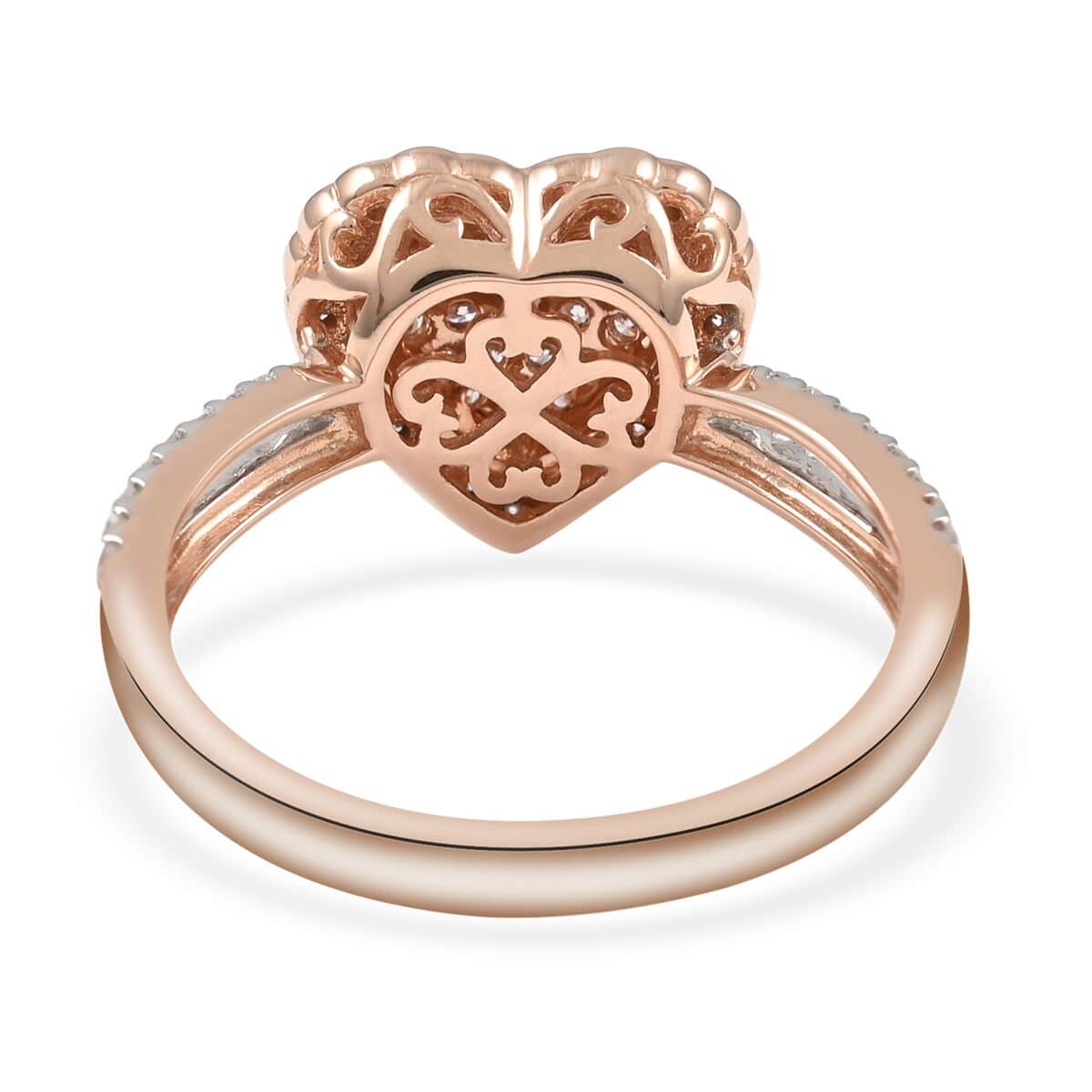 14K Rose Gold  Natural Pink and White Diamond Heart Ring (Size 6.0) 0.40 ctw image number 4