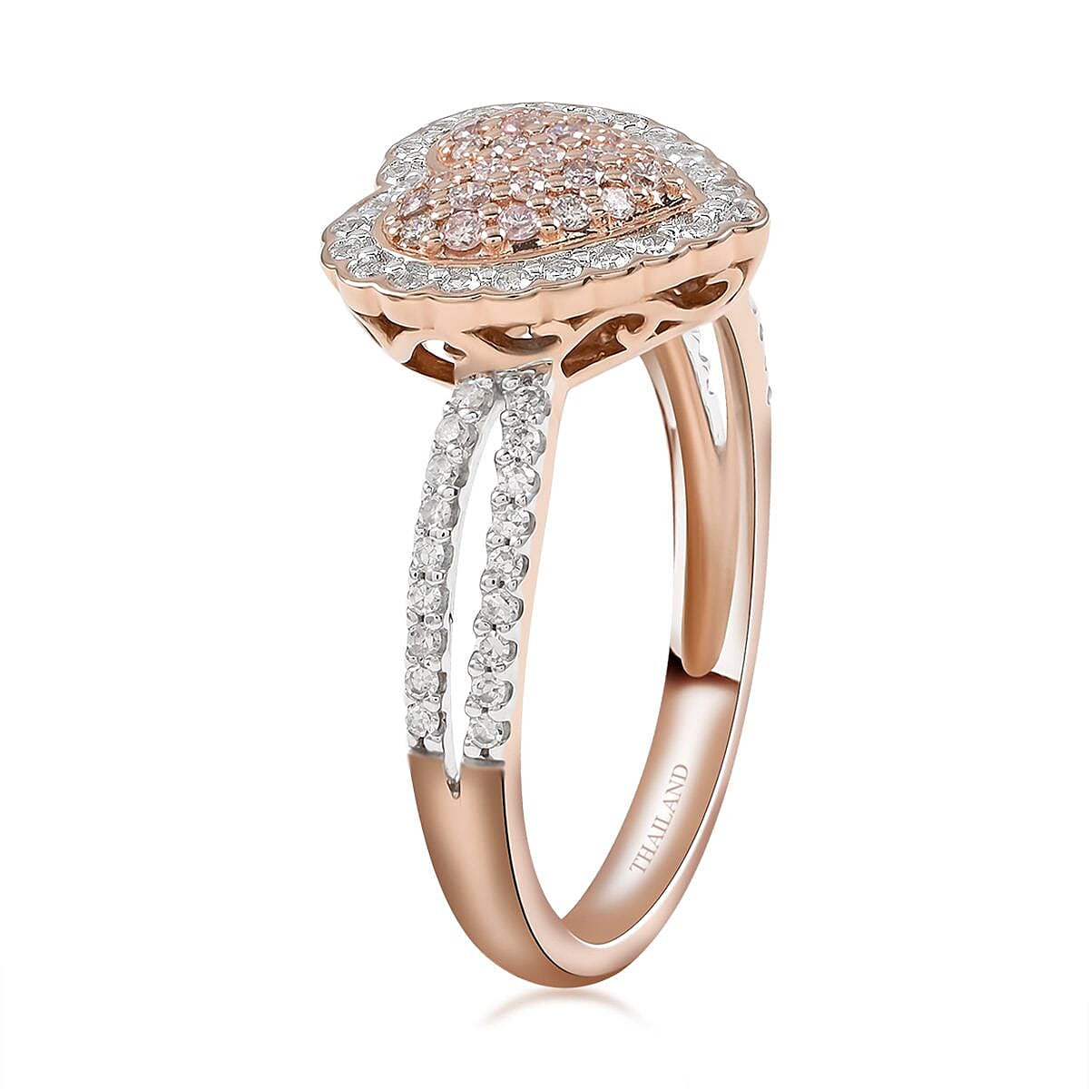 14K Rose Gold  Natural Pink and White Diamond Heart Ring (Size 7.0) 0.40 ctw image number 3