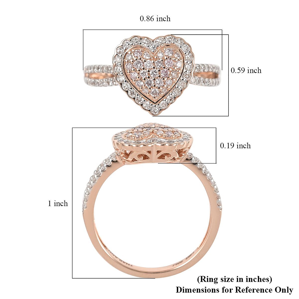 14K Rose Gold  Natural Pink and White Diamond Heart Ring (Size 7.0) 0.40 ctw image number 5