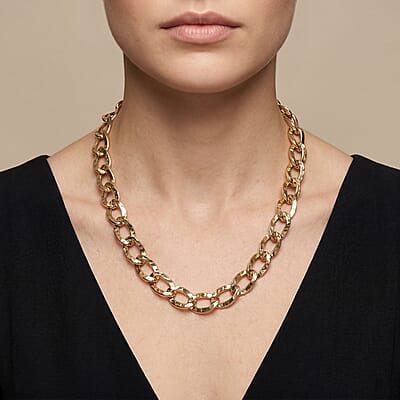 Maestro Gold Collection Italian 18K Yellow Gold Antico Oro Hammered Curb Necklace (18-20 Inches) (9.51 Grams)