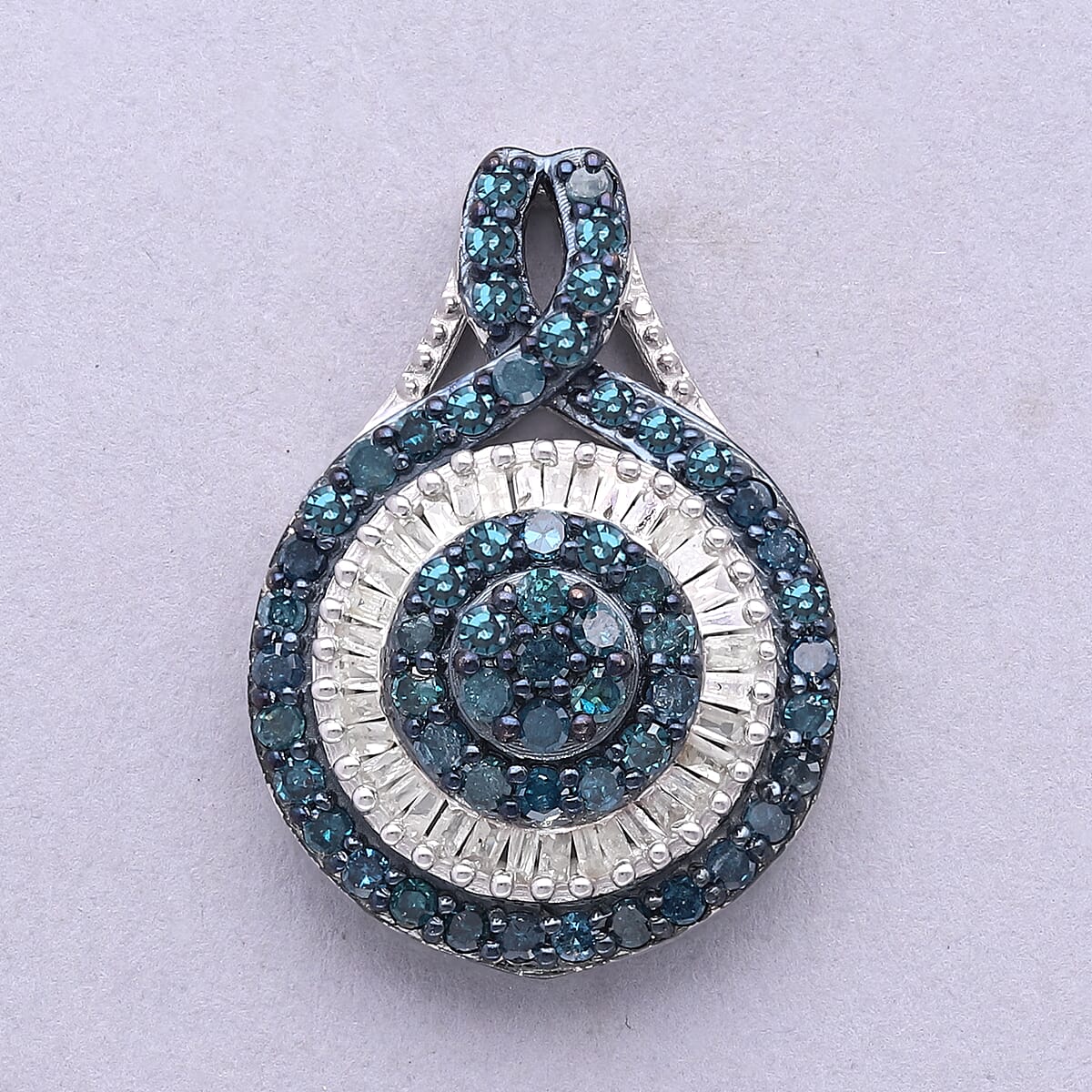 Blue and White Diamond Pendant in Rhodium and Platinum Over Sterling Silver 1.00 ctw image number 1