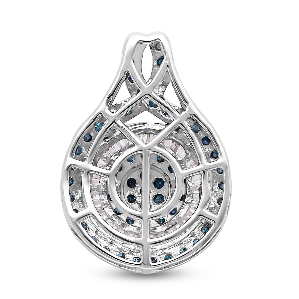 Blue and White Diamond Pendant in Rhodium and Platinum Over Sterling Silver 1.00 ctw image number 3