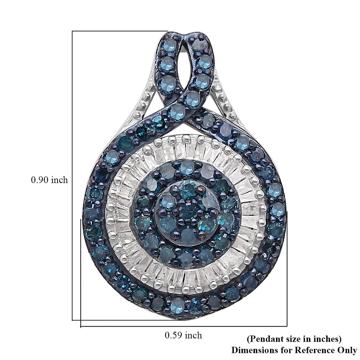Blue and White Diamond Pendant in Rhodium and Platinum Over Sterling Silver 1.00 ctw image number 4