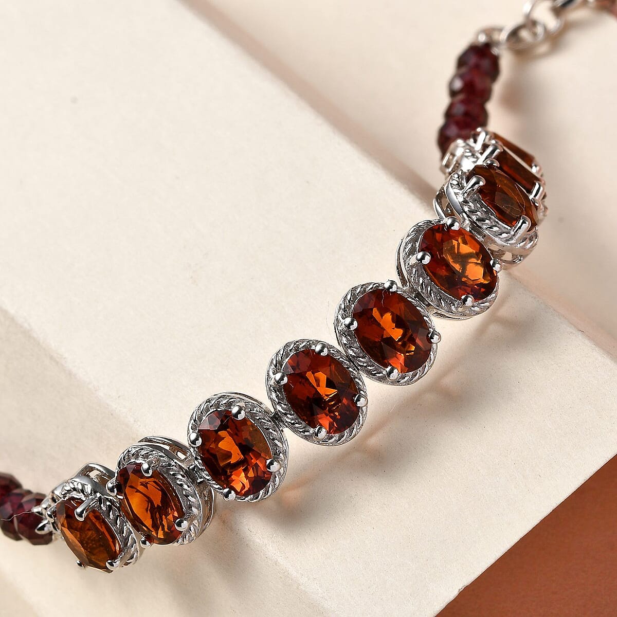 Brazilian Cherry Citrine, Orissa Rhodolite Garnet Toggle Clasp Bracelet in Platinum Over Sterling Silver (6.50 In) 11.25 ctw image number 1