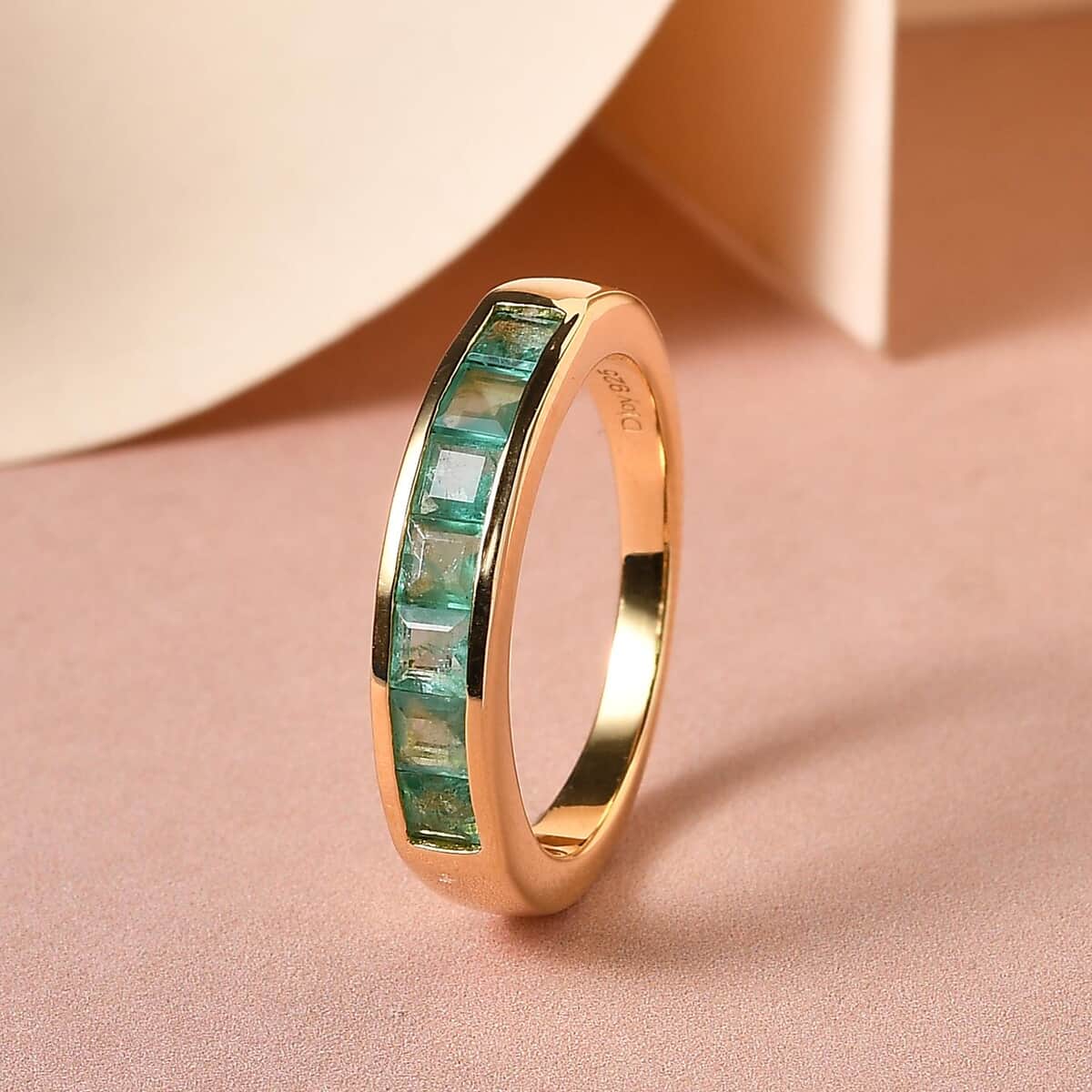 Ethiopian Emerald Half Eternity Band Ring in Vermeil Yellow Gold Over Sterling Silver (Size 9.0) 1.00 ctw image number 1