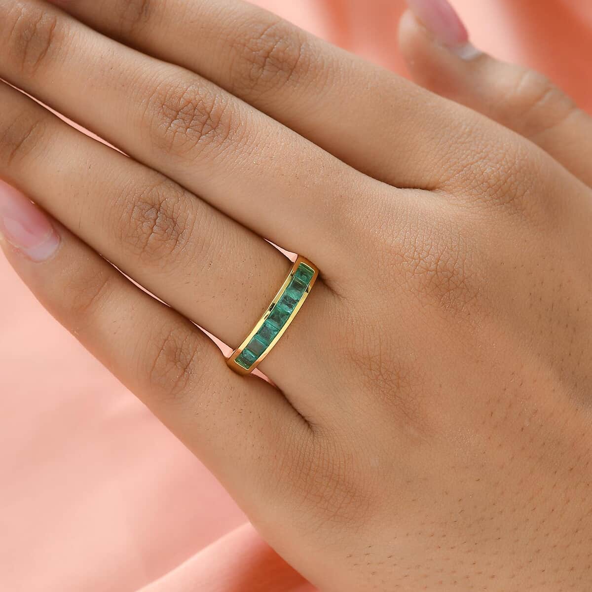 Ethiopian Emerald Half Eternity Band Ring in Vermeil Yellow Gold Over Sterling Silver (Size 9.0) 1.00 ctw image number 2