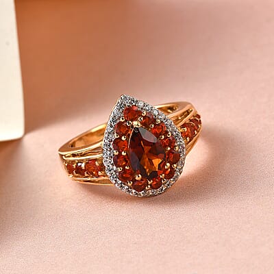 Brazilian Cherry Citrine and Multi Gemstone Cocktail Ring in Vermeil Yellow Gold Over Sterling Silver (Size 10.0) 1.50 ctw