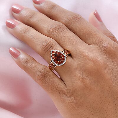 Brazilian Cherry Citrine and Multi Gemstone Cocktail Ring in Vermeil Yellow Gold Over Sterling Silver (Size 10.0) 1.50 ctw