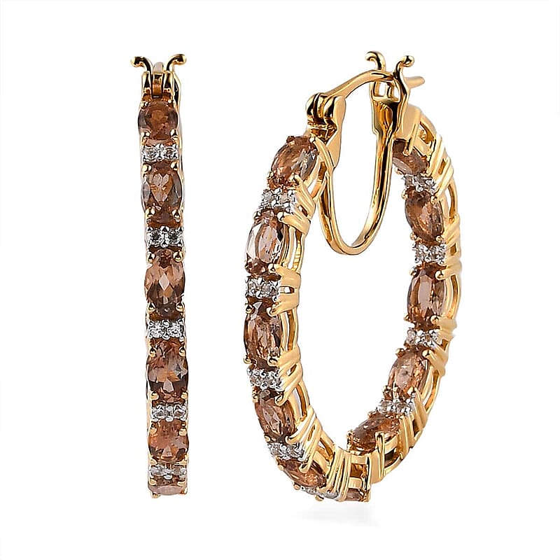 Jenipapo Andalusite and White Zircon Inside Out Hoop Earrings in Vermeil Yellow Gold Over Sterling Silver 6.60 ctw