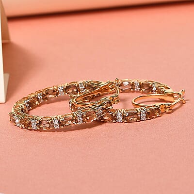 Jenipapo Andalusite and White Zircon Inside Out Hoop Earrings in Vermeil Yellow Gold Over Sterling Silver 6.60 ctw