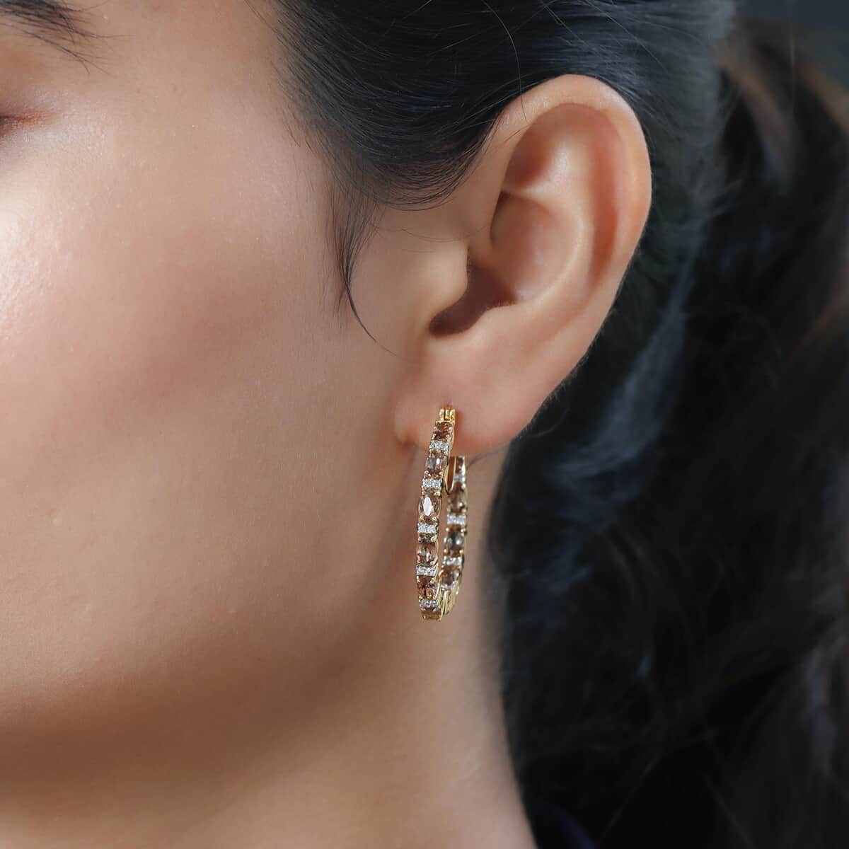 Jenipapo Andalusite and White Zircon Inside Out Hoop Earrings in Vermeil Yellow Gold Over Sterling Silver 6.60 ctw image number 2