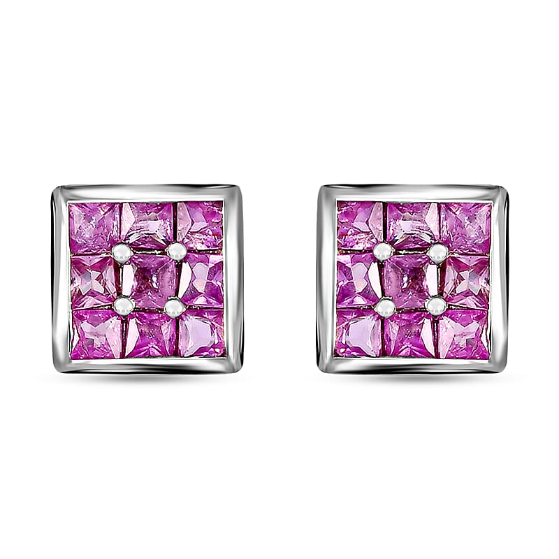Madagascar Pink Sapphire Stud Earrings in Platinum Plated Sterling Silver,Stud Earrings For Women, Anniversary Gifts For Women 1.00 ctw