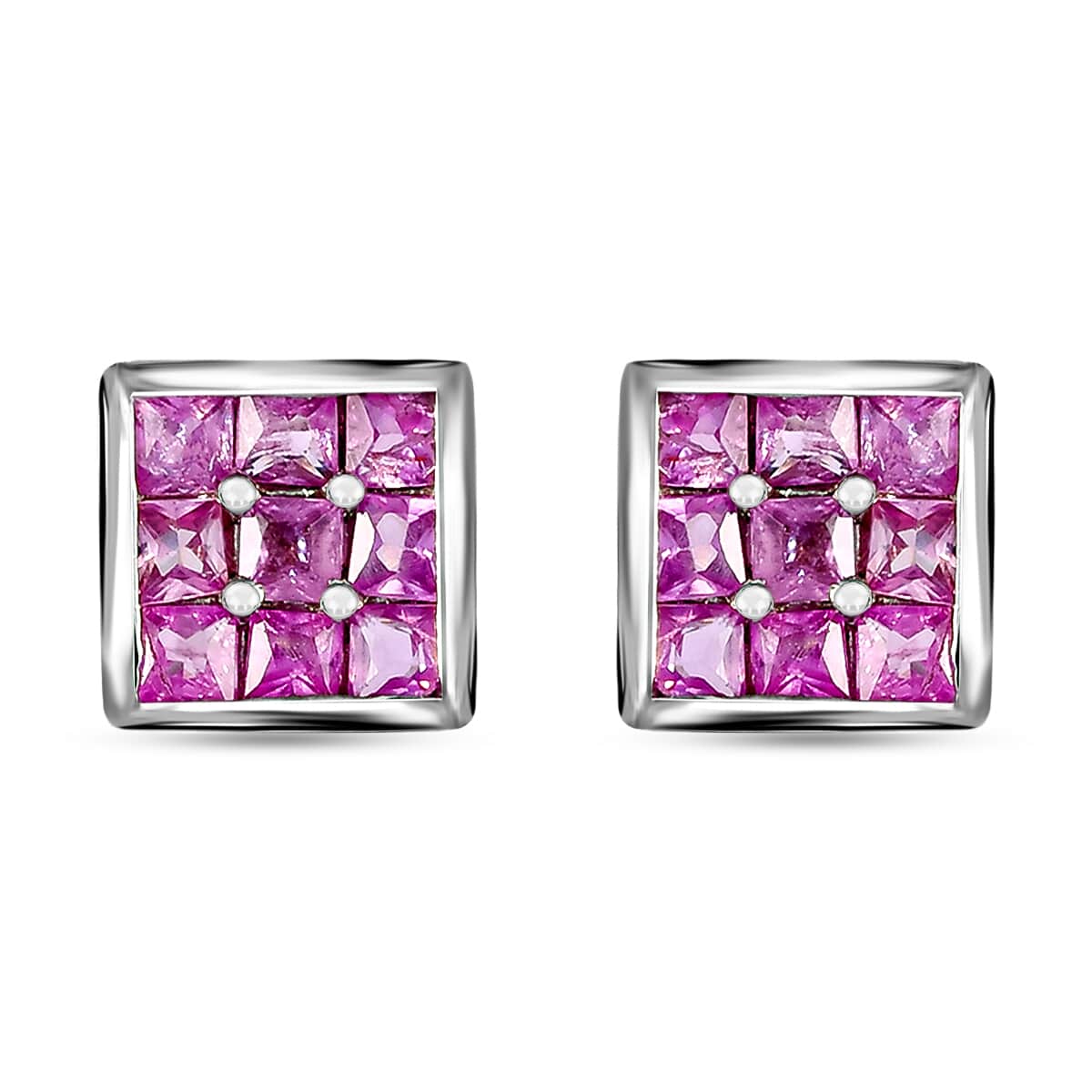Madagascar Pink Sapphire Stud Earrings in Platinum Plated Sterling Silver,Stud Earrings For Women, Anniversary Gifts For Women 1.00 ctw image number 0