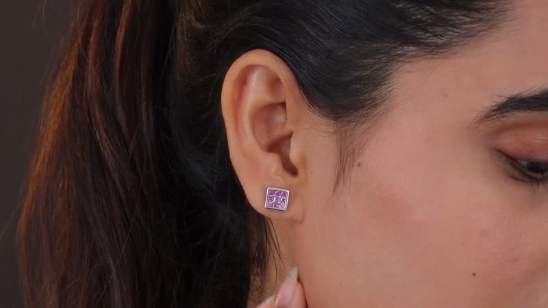 Madagascar Pink Sapphire Stud Earrings in Platinum Plated Sterling Silver,Stud Earrings For Women, Anniversary Gifts For Women 1.00 ctw