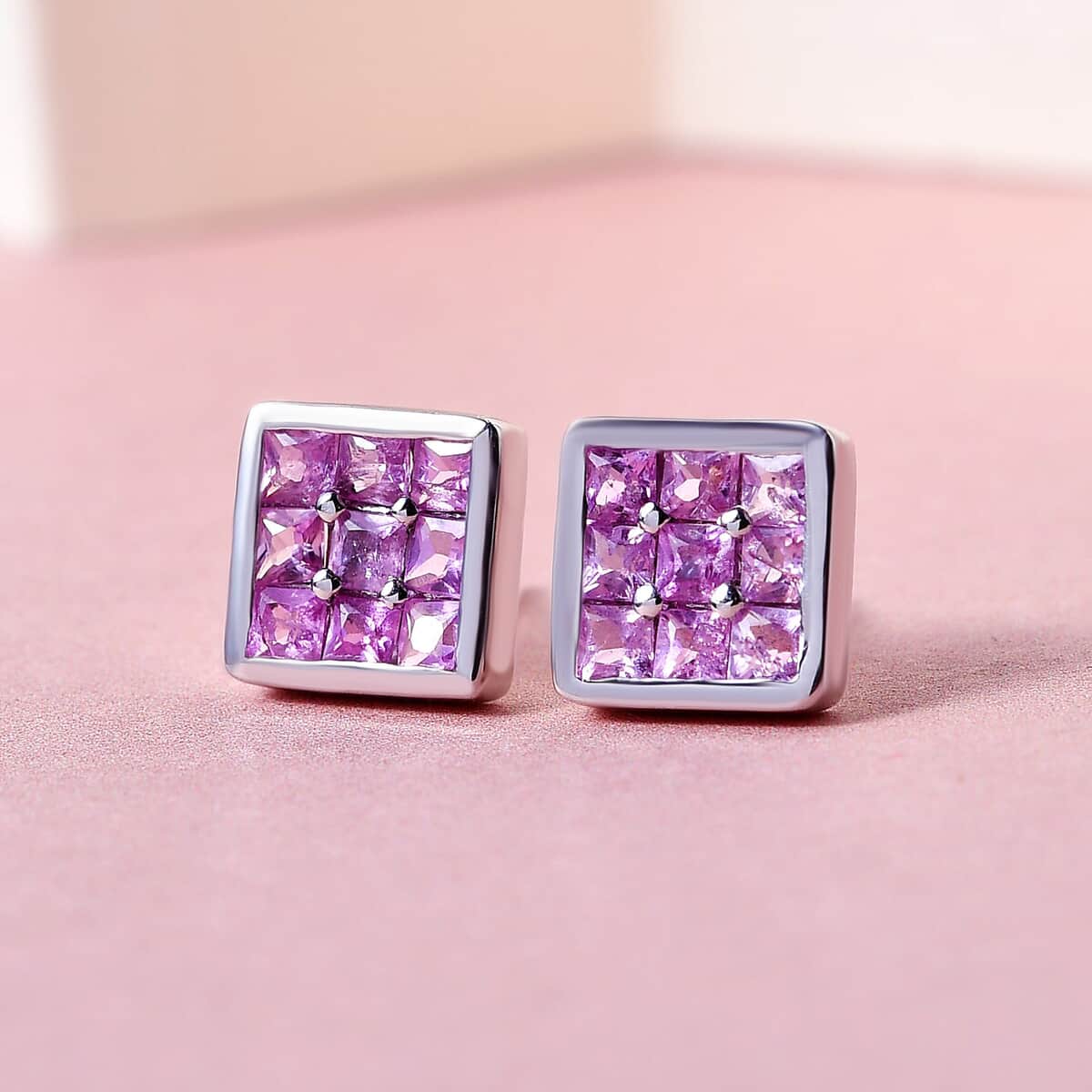 Madagascar Pink Sapphire Stud Earrings in Platinum Plated Sterling Silver,Stud Earrings For Women, Anniversary Gifts For Women 1.00 ctw image number 1
