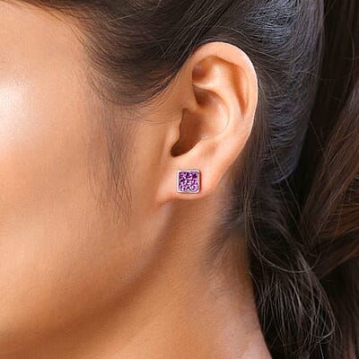 Madagascar Pink Sapphire Stud Earrings in Platinum Plated Sterling Silver,Stud Earrings For Women, Anniversary Gifts For Women 1.00 ctw